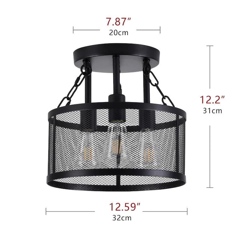Farmhouse 3-Light Semi Flush Mount Metal Ceiling Light for Kitchen Bedroom Foyer