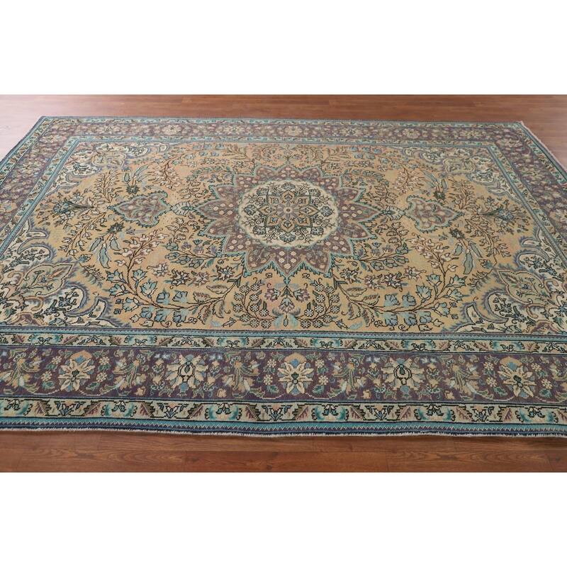 Tabriz Persian Vintage Area Rug Hand-Knotted Wool Carpet - 6'9"x 9'9"