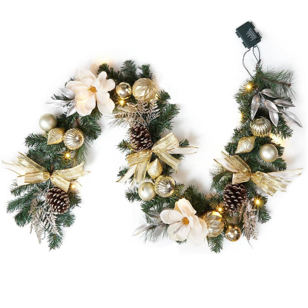 6Ft Christmas Garland with Lights for Indooor Mantle Fireplace Stair Railing Decorations - N/A