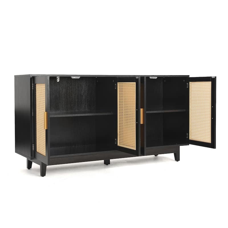 Rattan Accent Cabinet Storage Sideboard Buffet with 4 Doors
