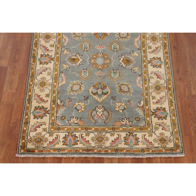 Gray Floral Oushak Accent Rug Handmade Wool Carpet - 3'4" x 4'9"