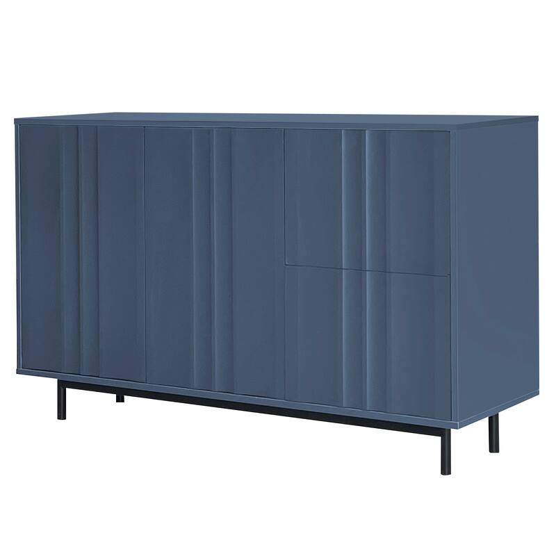 Wave Pattern Modern 2-Door Sideboard Buffet Cabinet with Adjustable Shelves & Drawers for Living Room Storage