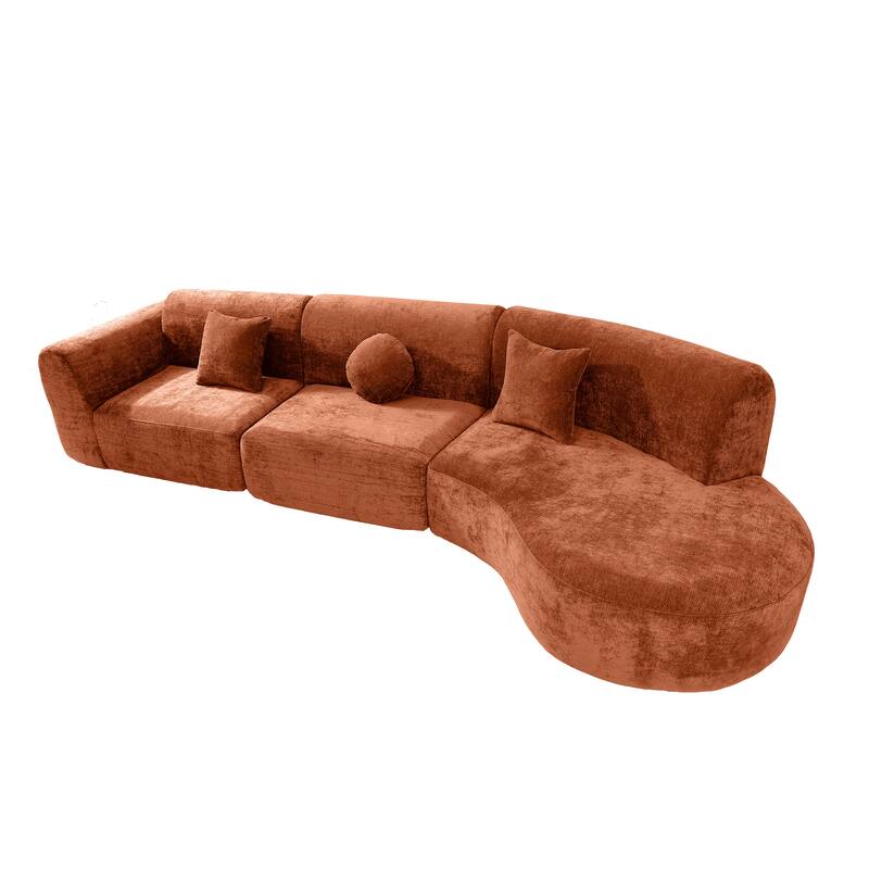 140" Polyester Curved Sectional Sofa - 3-Piece Set with Chaise Lounge (High-Density Foam, Fully Assembled)