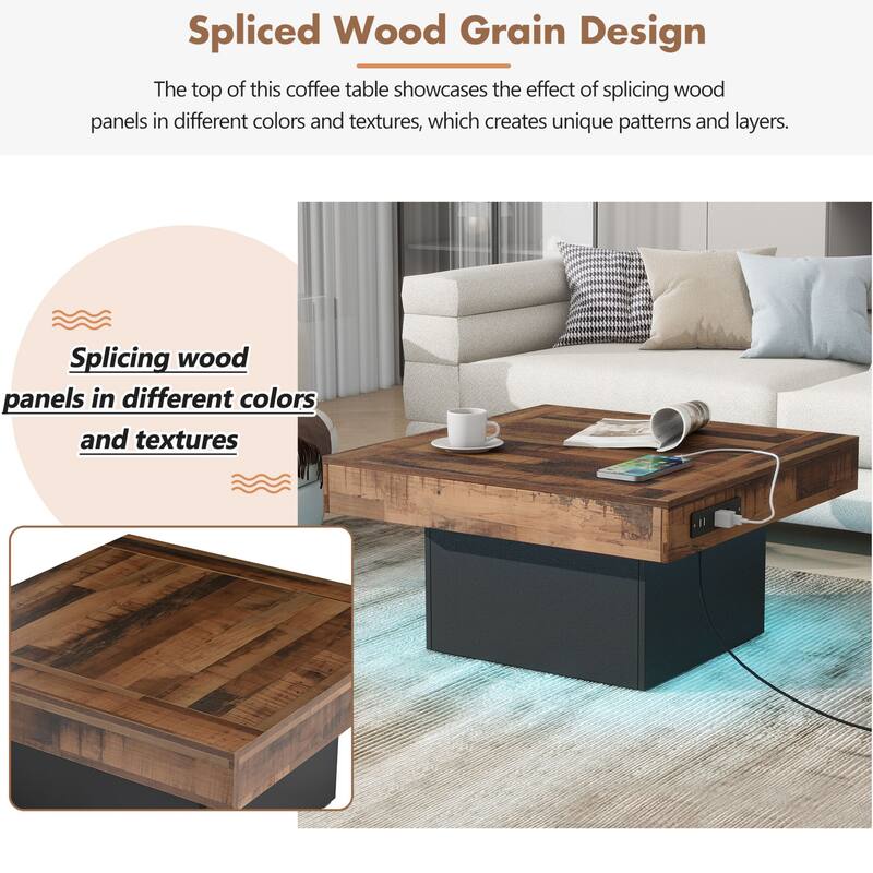 Farmhouse Coffee Table with 2 USB Ports and Outlets