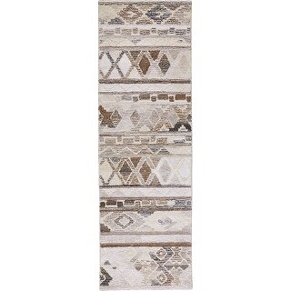 8' Ivory Tan And Gray Wool Abstract Tufted Handmade Runner Rug - 3'6 ...