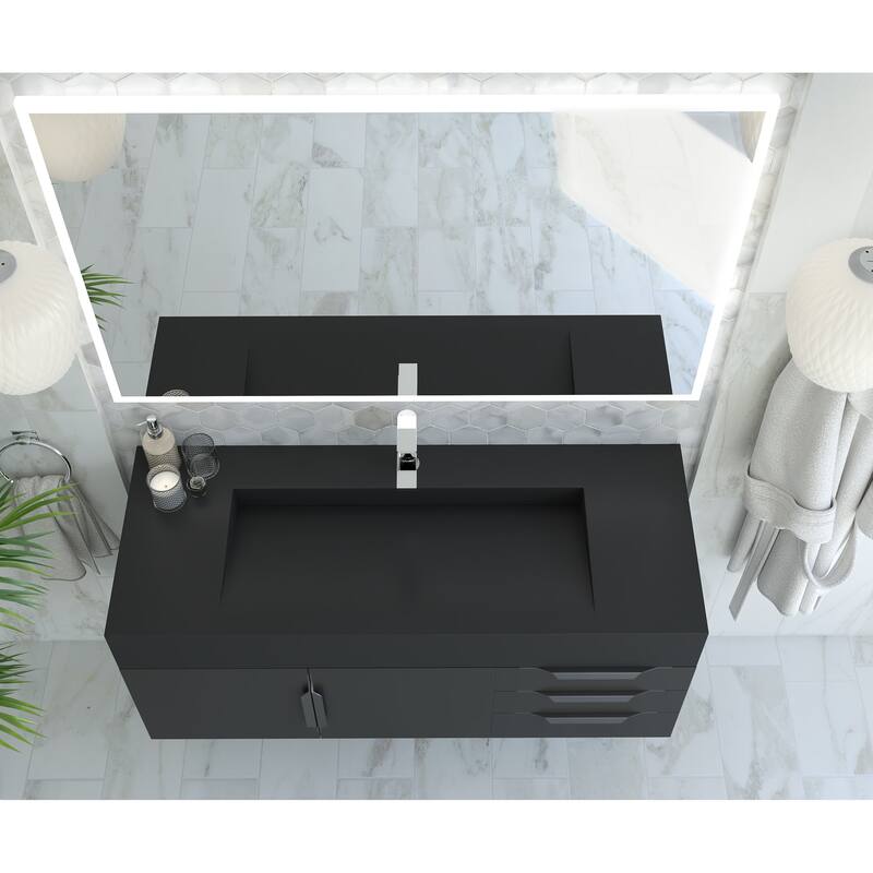 Nile 48" Wall Mounted Bathroom Vanity Set w/ Black Top