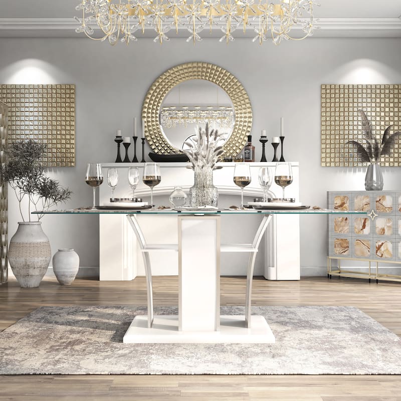 Furniture of America Resk Modern 72-inch Glass Top Wood Dining Table