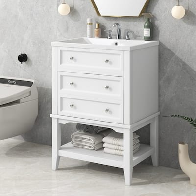 24" Solid Wood Frame Bathroom Vanity With Sink and Drawer