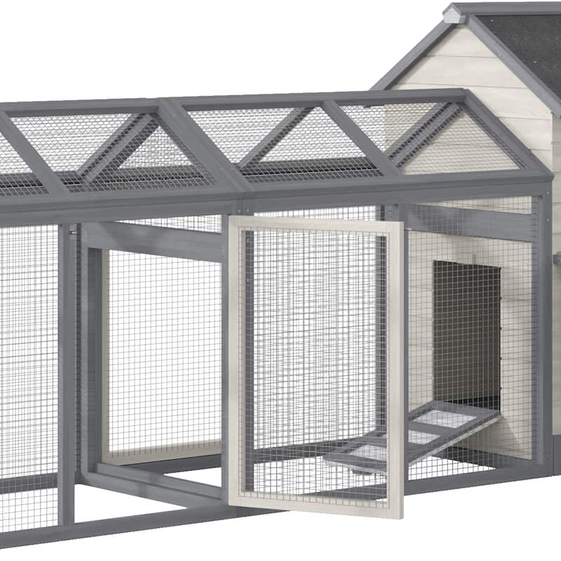 Large Grey Wooden Chicken Coop with Double Outdoor Run and Nesting Boxes Ramp Ventilation