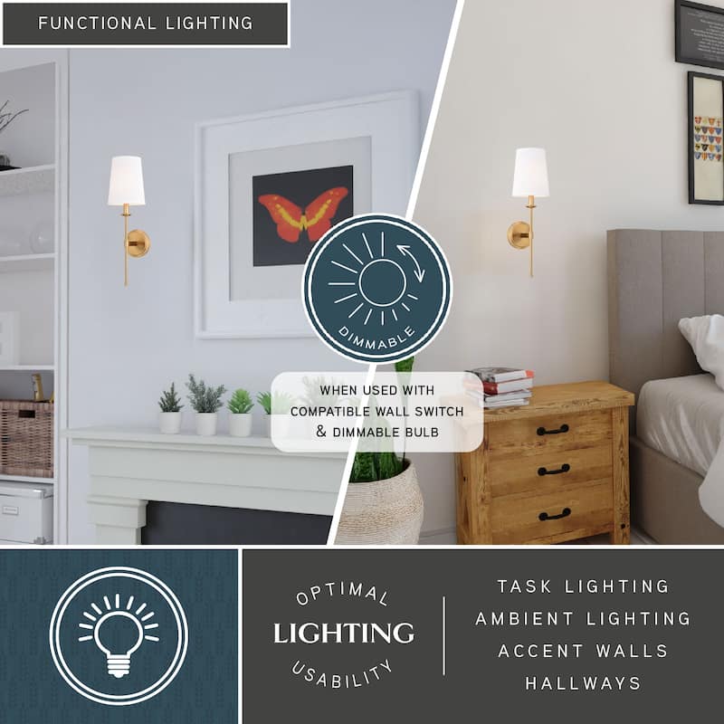 Camden 1 Light Wall Sconce Fixture White Linen Fabric Shade, LED Compatible