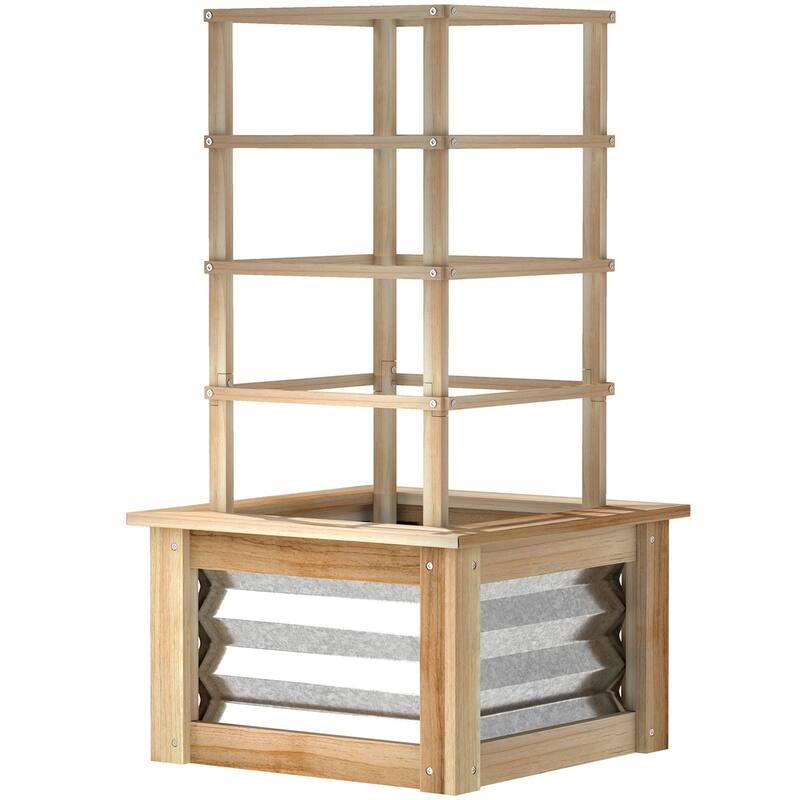 Raised Garden Bed with Fir Wood Frame and Galvanized Steel Panels - 17.7" W x 17.7" D x 35.4"H