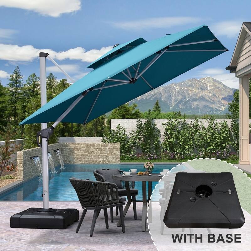 PURPLE LEAF 11ft Square Patio Cantilever Umbrella with Base