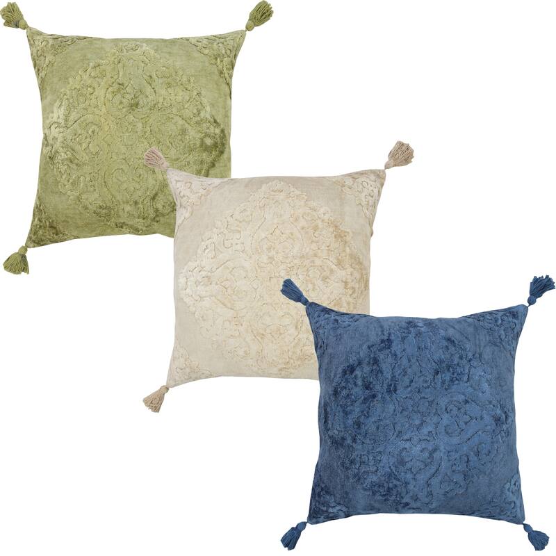 Sevita Deep Blue Traditional Textured Medallion Throw Pillow