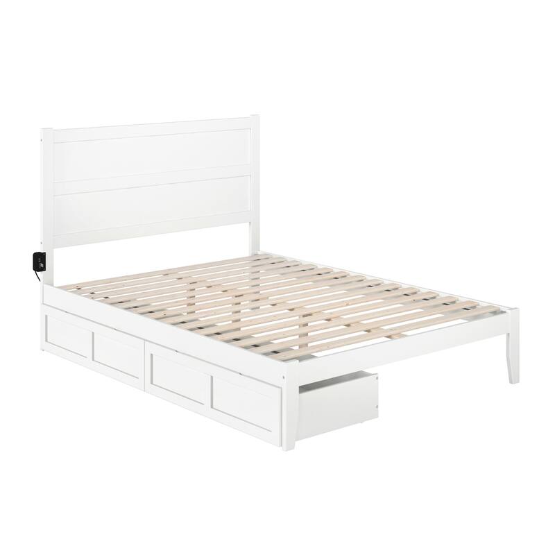 Platform Bed with Drawers - Storage Bed Frame, Modern Design, White Finish