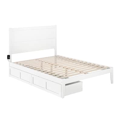 Platform Bed with Drawers - Storage Bed Frame, Modern Design, White Finish