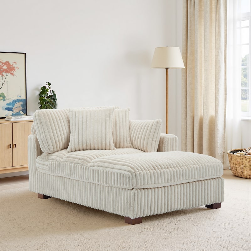 41" W Plush Corduroy Chaise Lounge with Pillows
