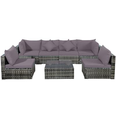 7 PCS Patio Furniture Set Sectional Rattan Sofa Set with Coffee Table