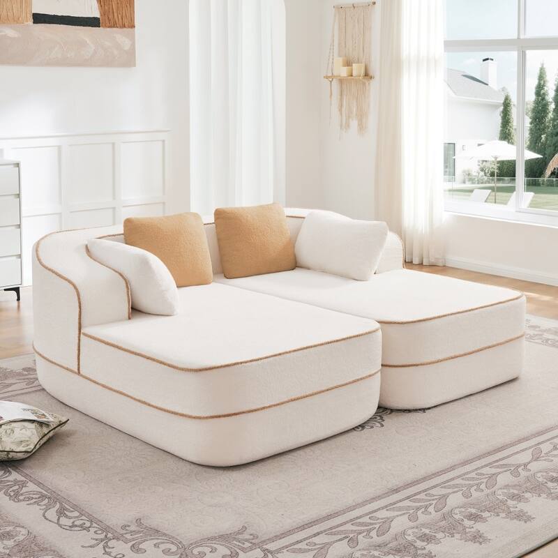 77.2" Symmetrical Fluffy Comfy Modular Sectional Sleeper Sofa with Double Chaises