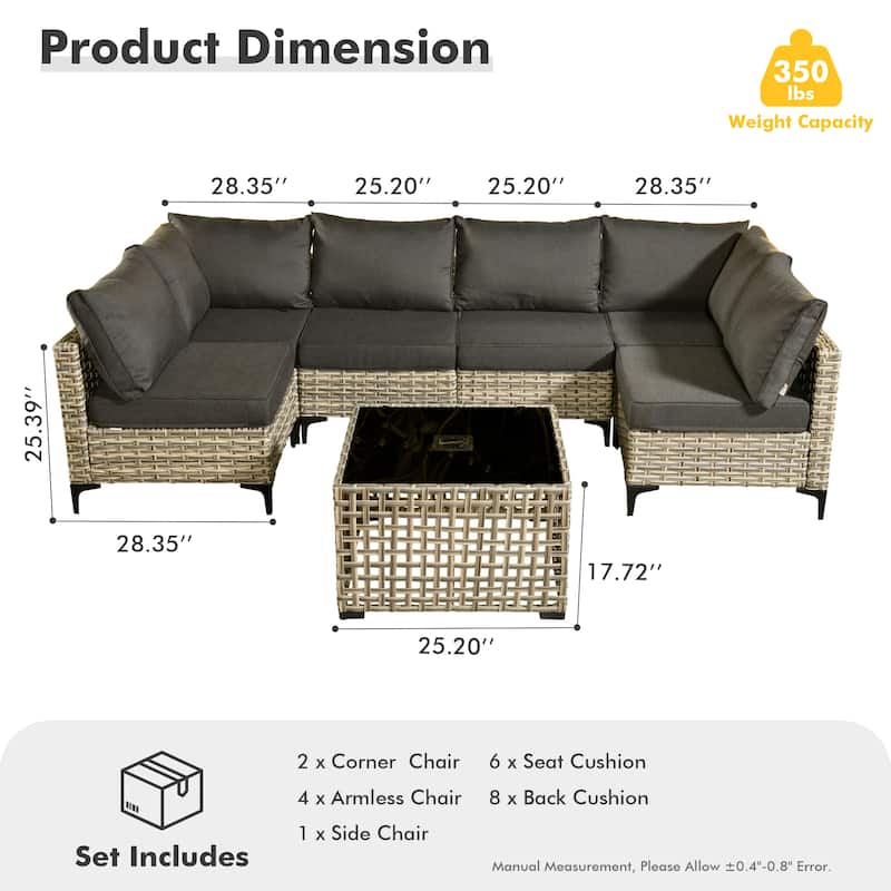 HOOOWOOO 7-piece Rattan Patio Furniture Sectional Set