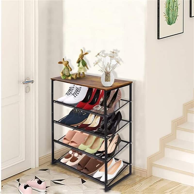 5 Tiers Shoe Rack - 29"D x 11.81"W x 36.5"H - Rustic Brown