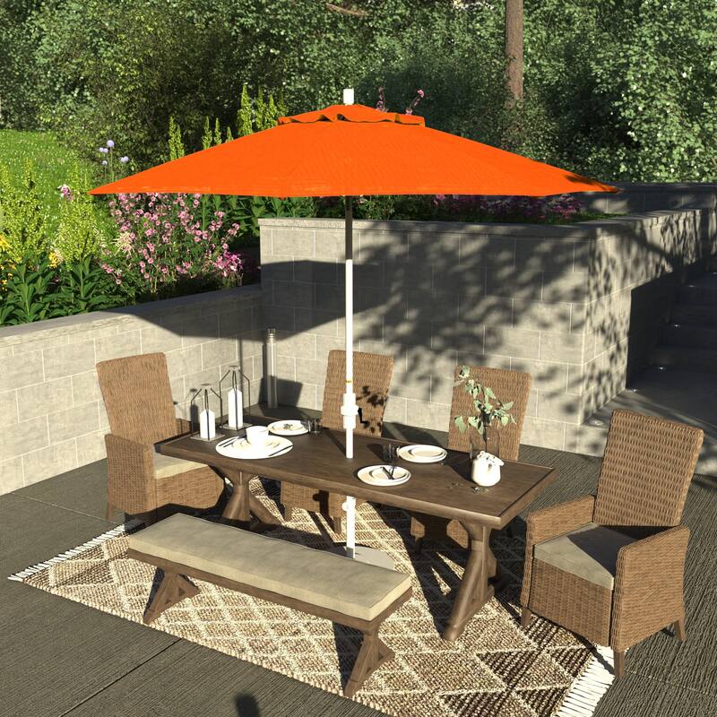 California Umbrella 9' Rd.Crank Lift, Collar Tilt, Aluminum Pole, Fiberglass Rib Patio Umbrella, White Finish, Sunbrella Fabric