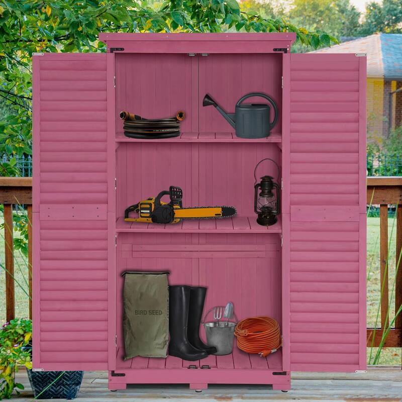 MCombo 63 inch Tall Outdoor Storage Tool Cabinet Shed with Lock for Yard (34.3" L x 18.3" W x 63" H), Wooden 0870 - N/A