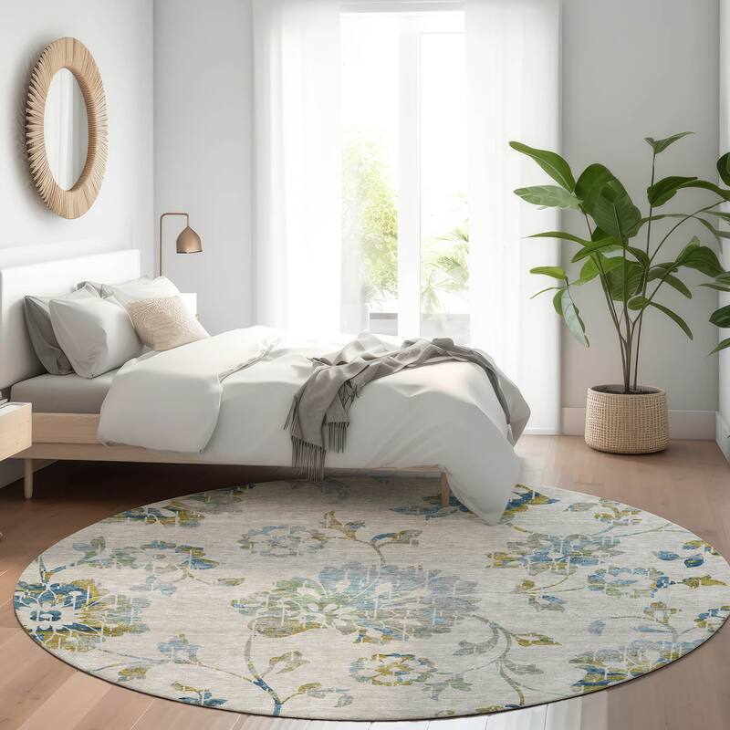 Premium Washable Super Soft Floral Whimsy Mayfield Rug - Taupe - 8' x 8'