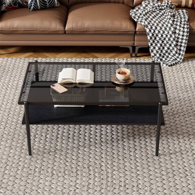 Rectangle Coffee Table with Gray Tempered Glass top