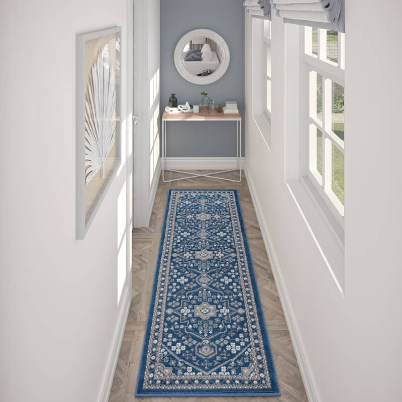 Hamilton Traditional Oriental Indoor Area Rug - 2'3'' x 7'3'' Runner - Navy