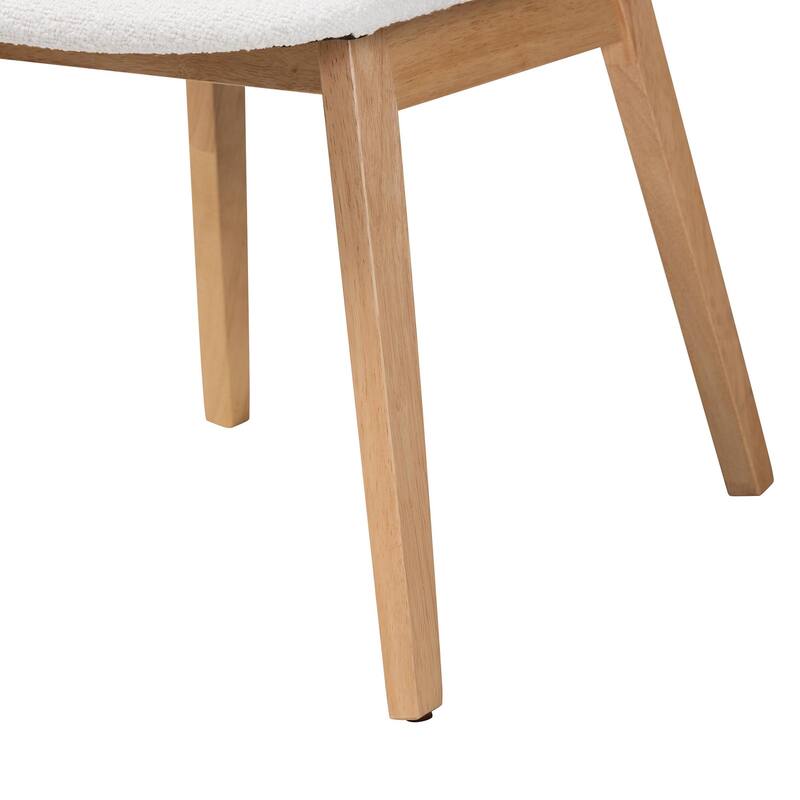 Hudson Boucle Upholstered Dining Chair - Mid-Century Modern Side Chair with Solid Wood Frame and Rounded Back, Natural and White