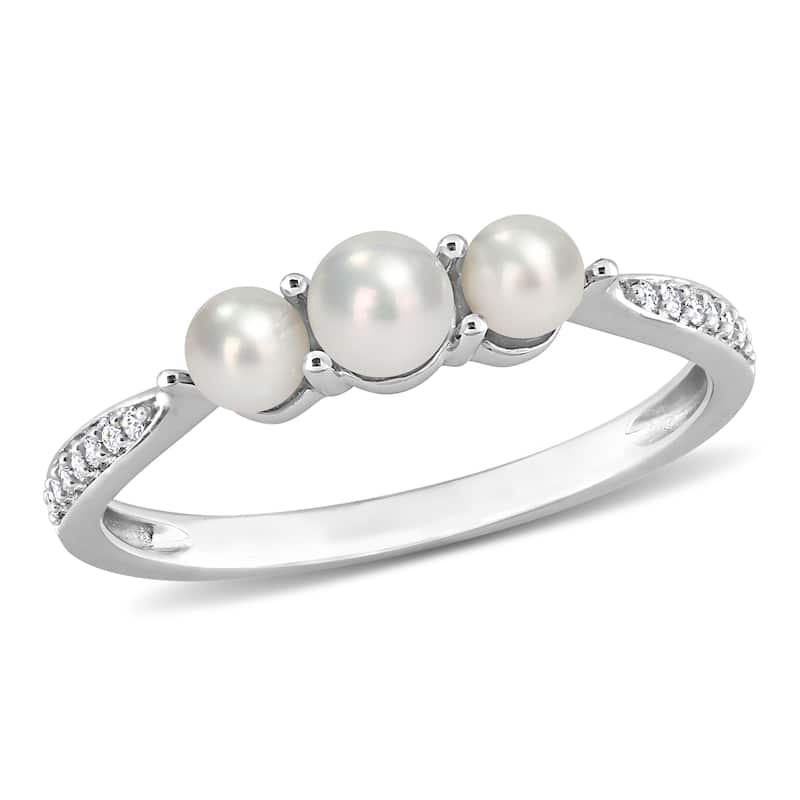 Miadora Cultured Freshwater Pearl Diamond Accent 3-Stone Ring 14k White Gold