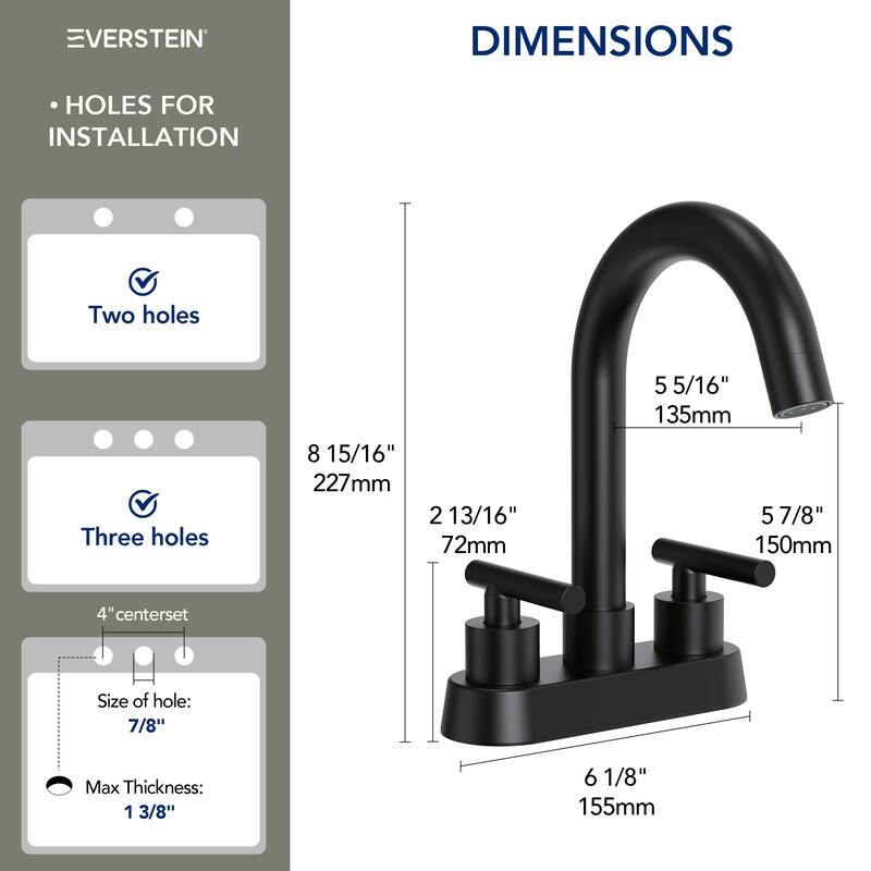4" Centerset 3 Holes Double Handle 360° Swivel Bathroom Sink Faucet