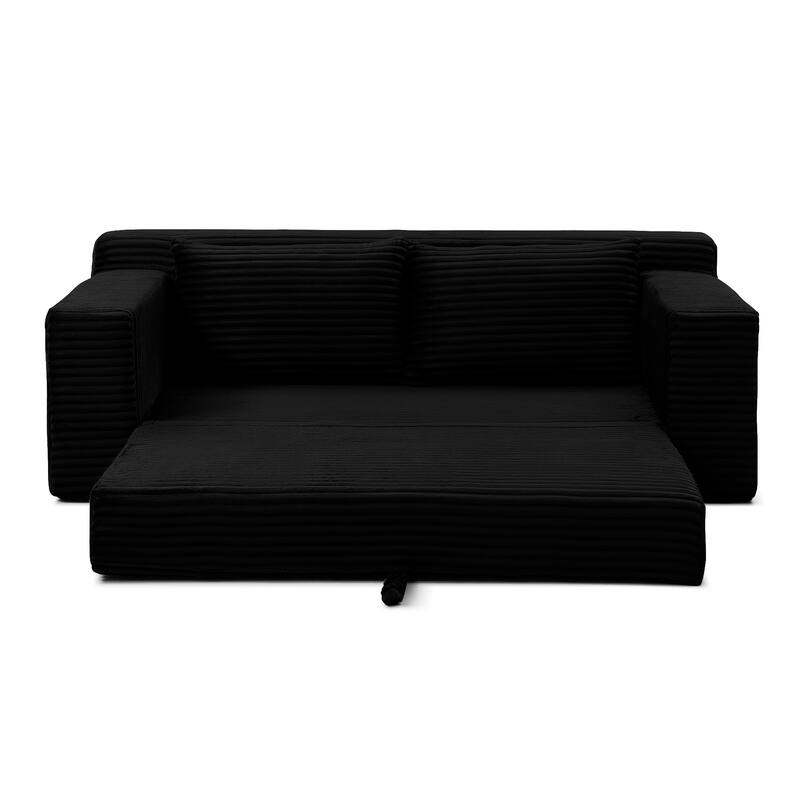 Memory Foam Cloud Loveseat Sofa, 2 in 1 Convertible Folding Couch Bed, No Assembly Compressed Corduroy Floor Lounge Sofa