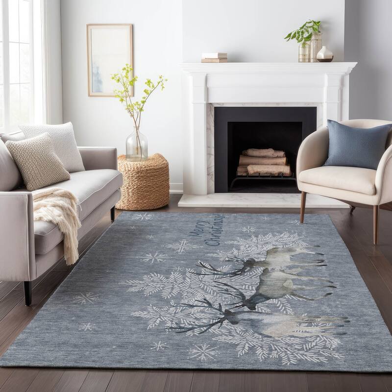 Premium Washable Super Merry Christmas Reindeer Soft Mayfield Rug
