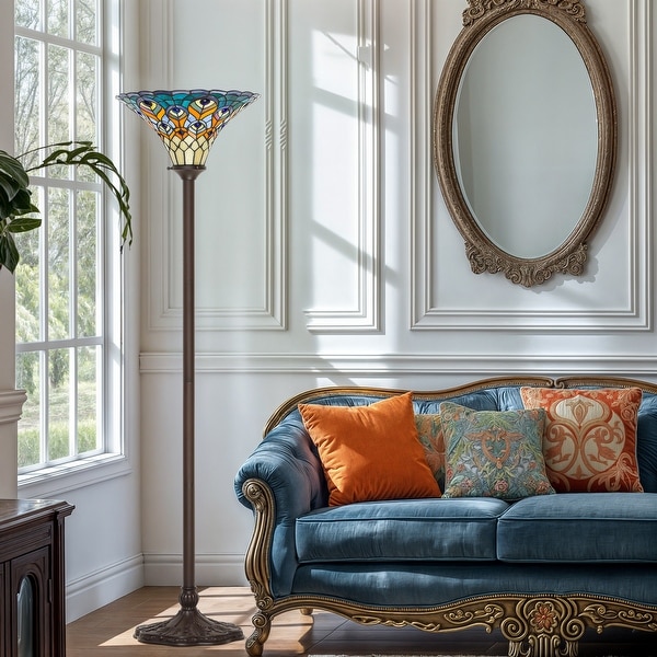 Moasis Tiffany Floor Lamp with Stained Glass Shade Flexible Gooseneck and Foot Switch