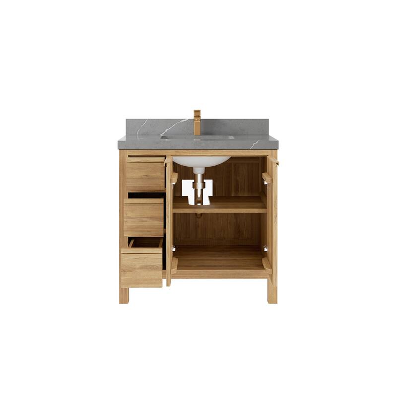 Willow Collections 36 in. W x 22 in. D Elizabeth Solid Teak Wood Center Sink Bathroom Vanity with Countertop