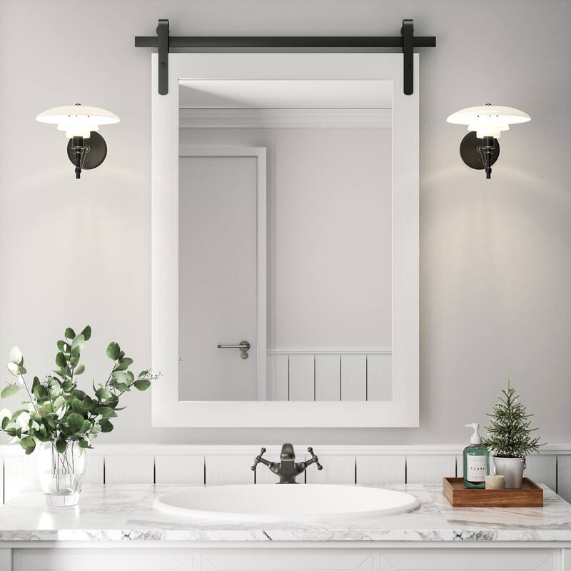 Rural Style Wall Mirrors Farmhouse Bathroom Mirrors Barn Mirror Vanity Mirror with Wood Framed(1 Piece) - 22 X 30 INCHES - White