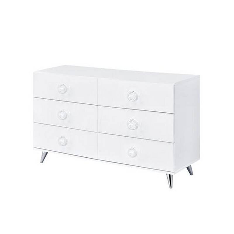 Dresser with 6 Drawers and Angled Metal Feet, White