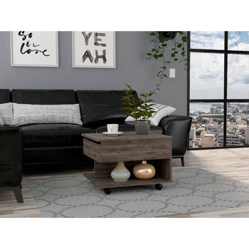 22" Compact Modern Coffee Table with Storage Drawer and Locking Wheels for Living Room or Bedroom - 21.6”L x 19.6”W x 15.3”H