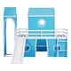 preview thumbnail 6 of 13, Twin Size Loft Bed with Slide and Ladder, Tent and Tower, Blue