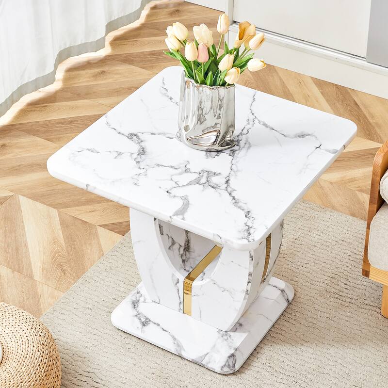 23.6" Modern Square Coffee Table with Gold Plated Decorative Strips for Living Room