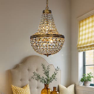 4-Light Vintage Crystal Basket Chandelier French Country Decor in Antique Gold