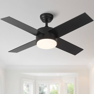 44 in. Indoor Matte Black Ceiling Fans with Dimmable Integrated LED Light and Remote Control - N/A