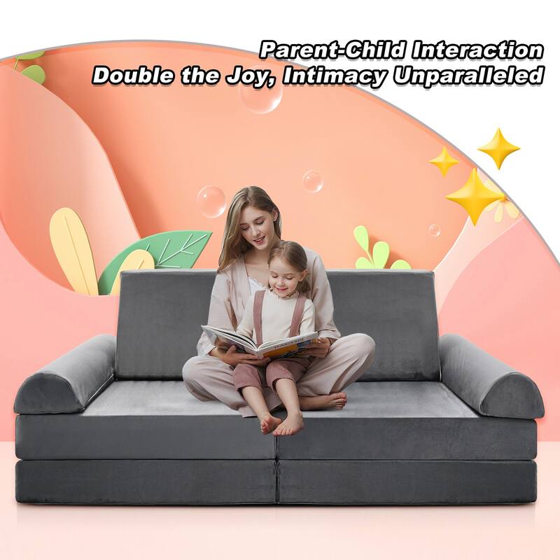 DoCred 10-Piece Kids Couch Sofa, Modular Toddler for Playroom Bedroom - 63"×31.5"×19.7"