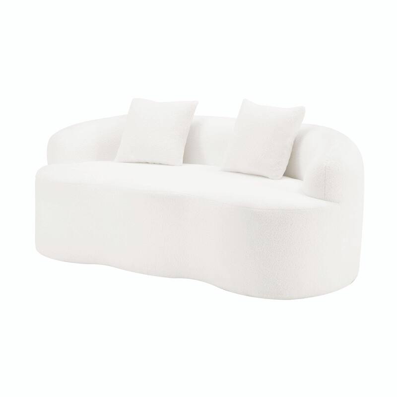 Curved Loveseat Sofa with Round Armrests - Compression Couch with 2 Pillows
