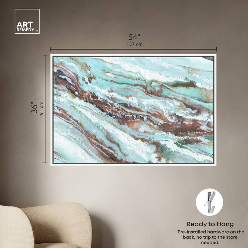 Art Remedy Mint Waves Framed Blue Abstract 1 Piece Canvas Wall Art
