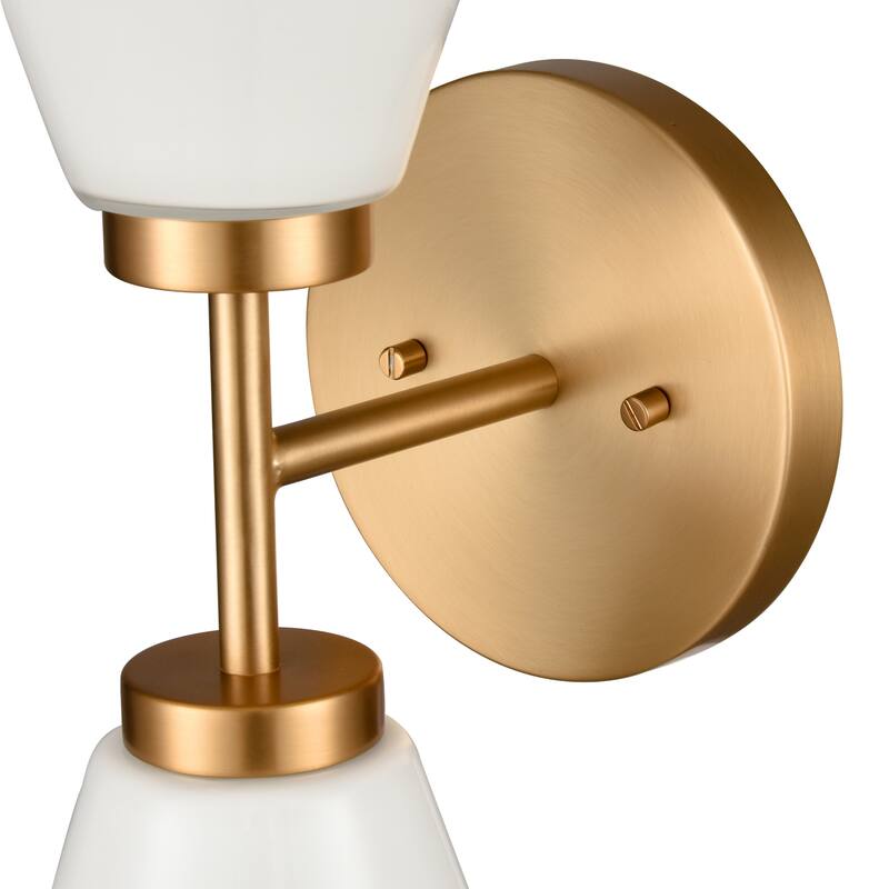 2-Light Vanity Light with Twin Frosted Shade - 15" - Brushed Gold and White