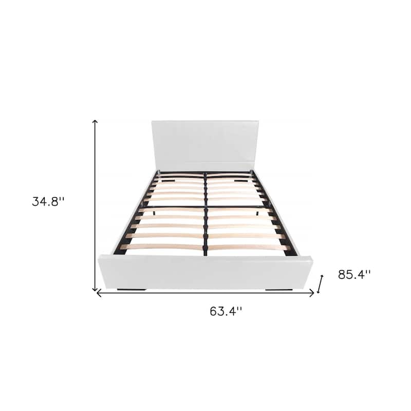White Faux Leather Queen Bed Frame with Upholstered Panel Headboard and Slats