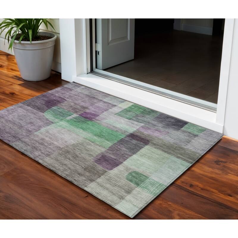 HomeRoots Abstract Transitional Rectangle Outdoor Rug - 3' x 5'