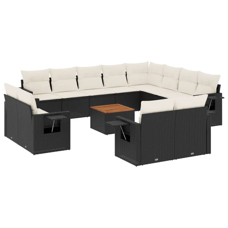 vidaXL Garden Sofa Set Black and Cream White PE Rattan Large Modular - 24.4 x 25.8 x 27.2